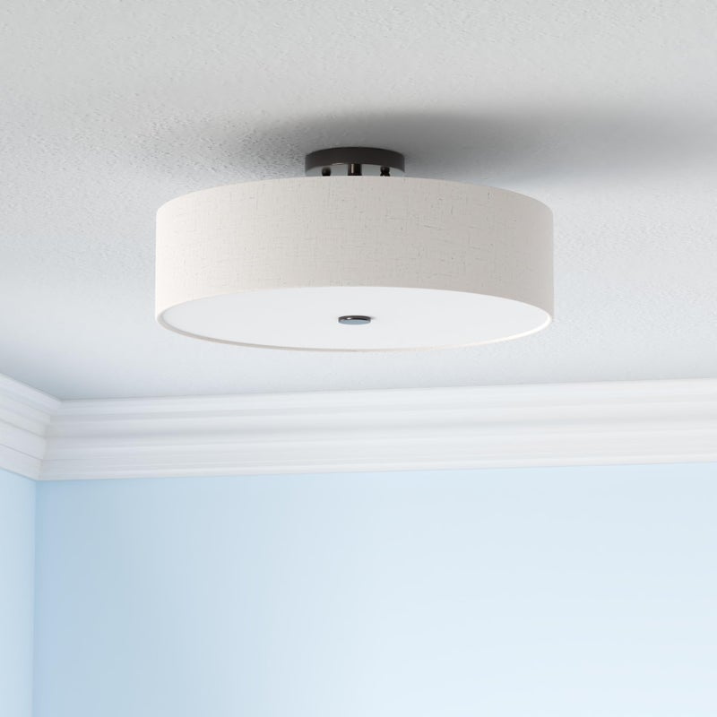 Livex Lighting 52136-92 Meridian Collection 4-Light Transitional Ceiling Mount Fixture with Oatmeal Color Fabric Hardback Shade, English Bronze - Image 2